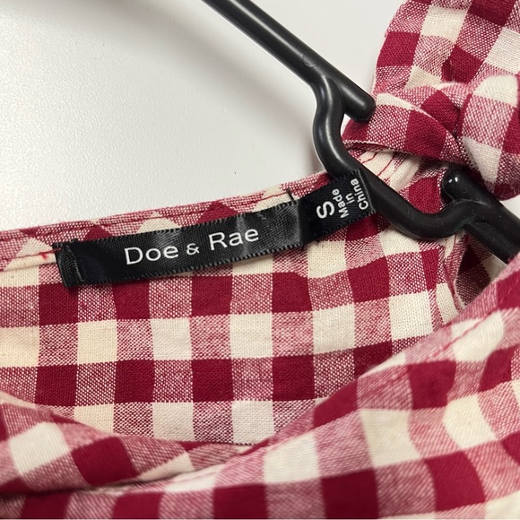 DOE & RAE Red and White Gingham Checked Cold Shoulder Butterfly Sleeve Blouse - Picture 15 of 17
